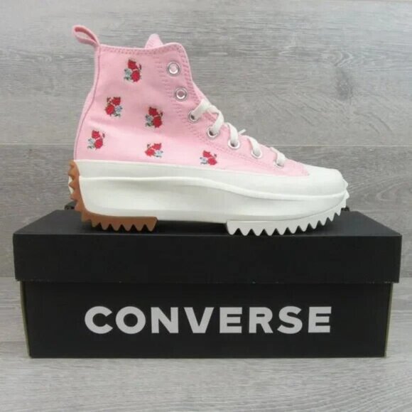 Converse Run Star Hike HI Platform Women's Size 9.5 Pink Red Roses NEW A05192C - Picture 2 of 14